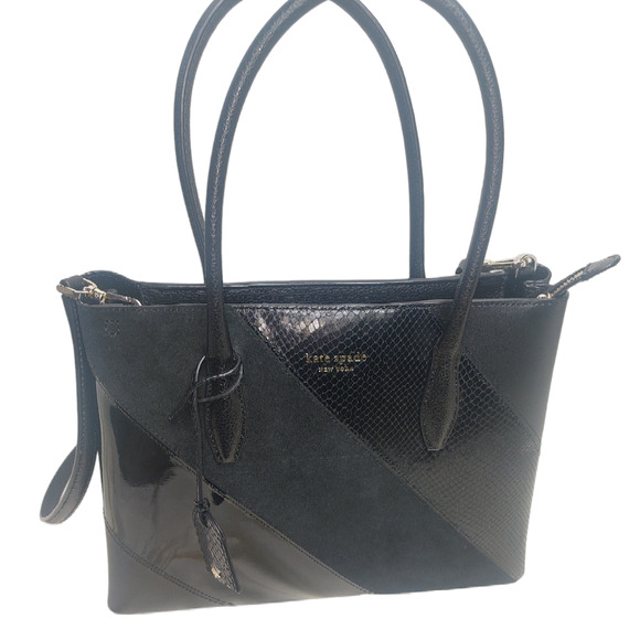 Kate Spade New York Eva Black Mixed Material Top Zip Satchel w/ Crossbody Strap - Picture 1 of 9